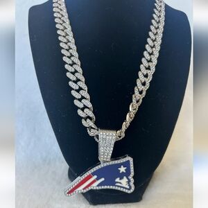 New England Patriots Football Iced Cuban Chain Necklace Choose Color